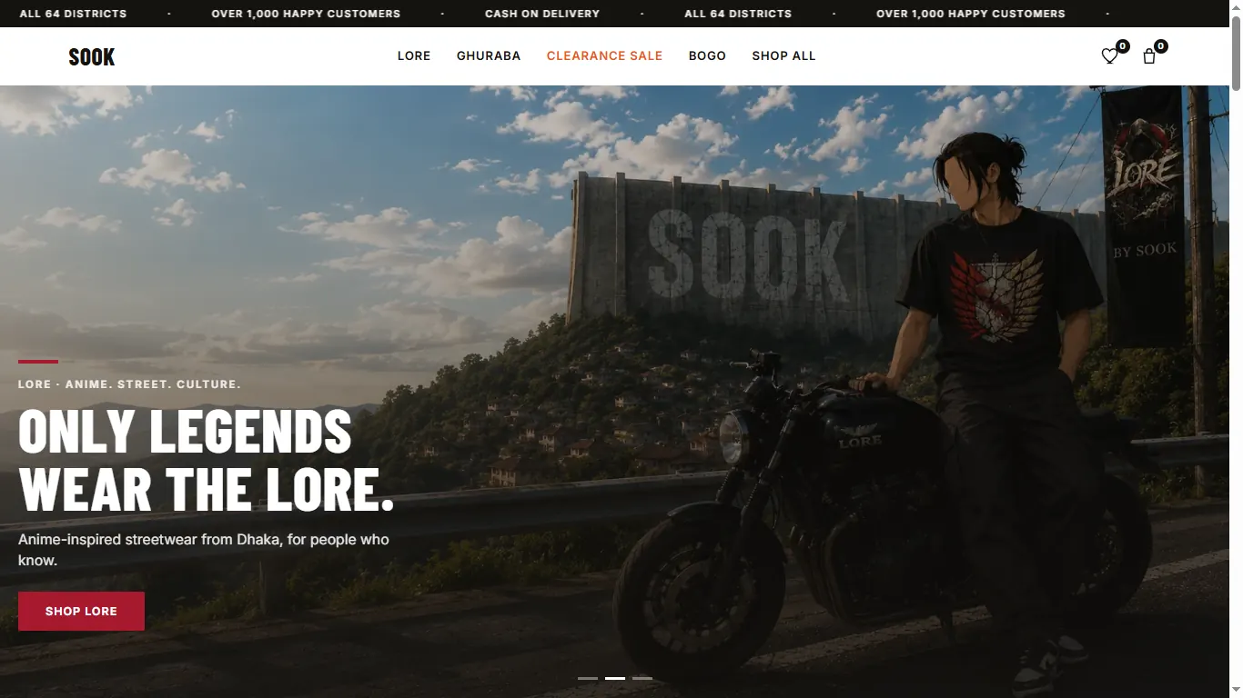 SOOK storefront interface across featured product and campaign sections